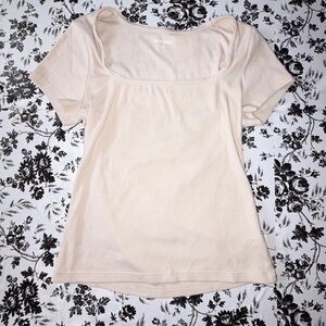 Old Navy Cream Ribbed Square Neck Top Size Medium/cottagecore/ casual